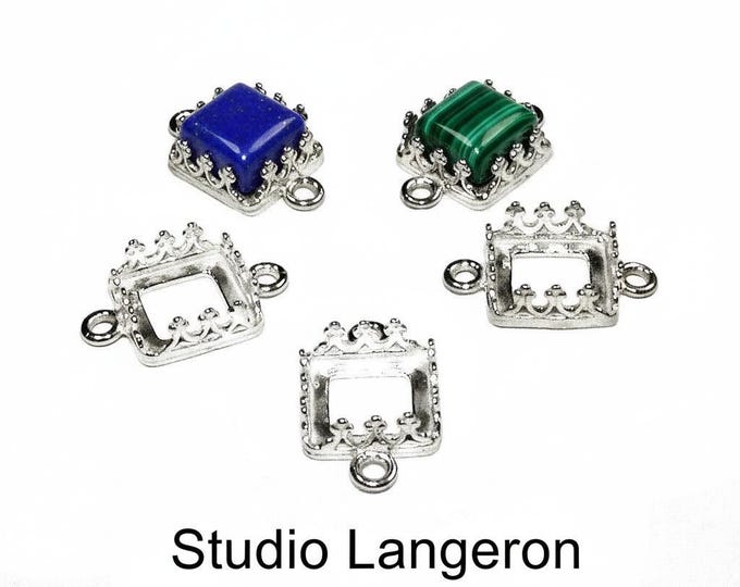 925 Sterling Silver Square Bezel Cups size 8x8, 10x10, 12x12 mm with two closed rings, Square bezel cup, Jewelry making, Setting - 1 piece