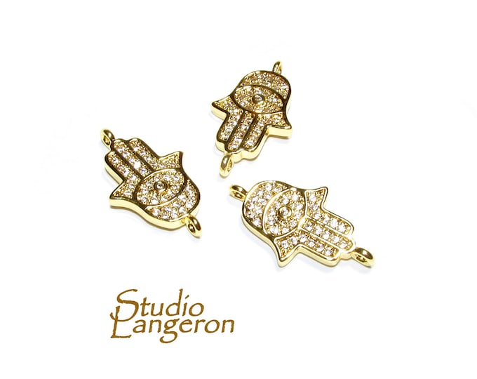14K Gold filled connector hamsa with crystals size 16x12 mm, gold filled link, Jewelry making, Jewelry link connector hamsa - 1 piece