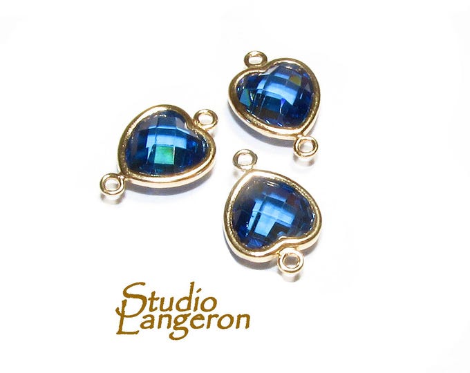 14K Gold Filled Checkerboard blue topaz triangular Link Connector size 6 mm, gold filled link, Jewelry making, Connector - 1 piece