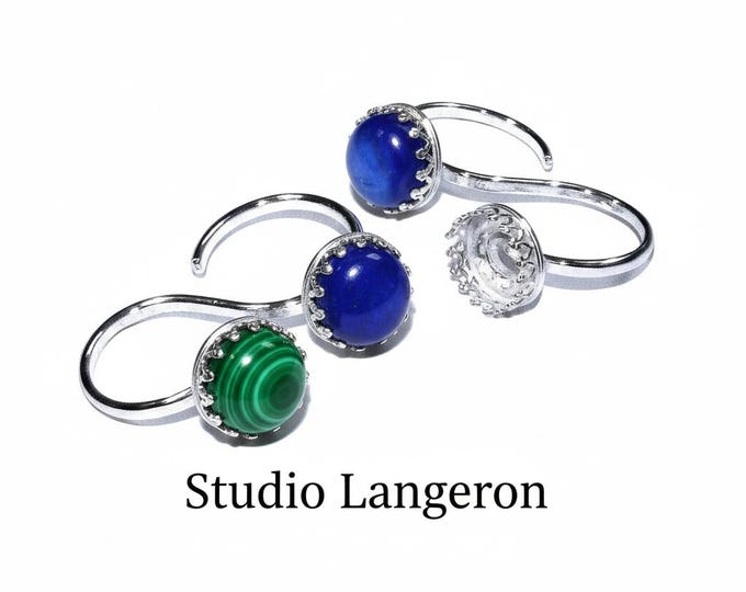 925 sterling silver open blank ring Two Fingers with bezel cups size 10, 12 mm, base ring, Jewelry making, Setting, bezel cup - 1 piece