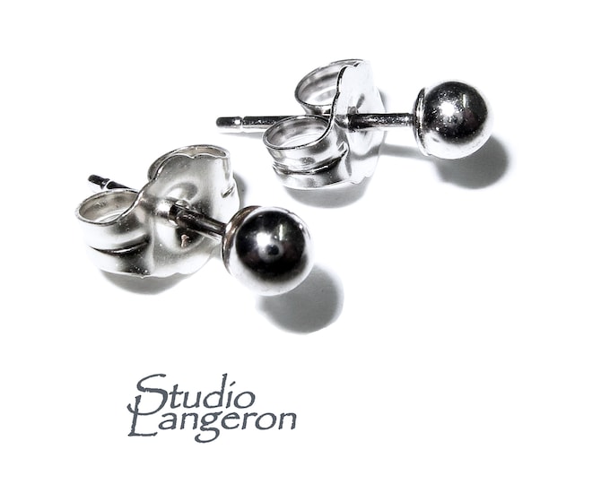 14K Solid White Gold Ball Post Earrings size 3 mm, Earring Backs Included, Jewelry making, earring gold, earrings post - 1 pair (2 piece)