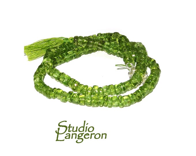 SALE!  Natural Peridot Heishi Disc Beads 5mm 1 strand 34cm (13 inch) long, Natural Peridot, Jewelry making - 1 strand