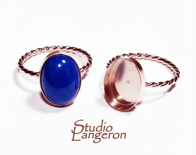 14K Rose gold filled twisted blank ring with bezel cup 8x10mm size 4 - 11, Base ring, Bezel cup, Jewelry making, Rose gold filled - 1 piece