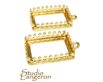 Copas de bisel rectangulares rellenas de oro de 14 quilates tamaño 13x18 mm con anillo cerrado, copa de bisel, ajuste, fabricación de joyas, colgante en blanco - 1 pieza