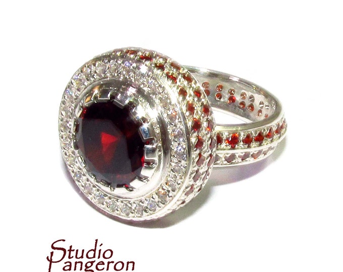 Statement Garnet ring 925 sterling silver size 8, Handmade ring, single copy, sterling silver, Garnet ring,  silver ring, red gemstone