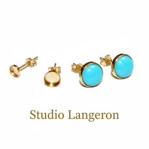 Orecchini in oro massiccio 14K con castone, misure 4, 5, 6, 8 mm, chiusure per orecchini incluse, creazione di gioielli, componente per orecchini - 1 paio (2 pezzi)