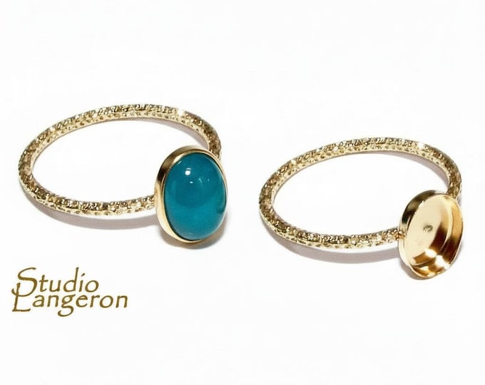 14K Yellow gold filled blank ring with bezel cup 6x8mm size 4 - 11, Base ring, Bezel cup, Setting, Jewelry making, Gold filled - 1 piece