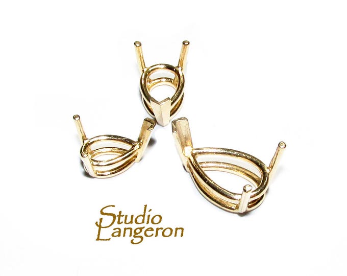 14K Solid gold Pear Basket 3-Prong Setting Size 5x3, 6x4, 7x5, 9x6mm, Bezel cup, Basket setting, Prong setting, Jewelry making - 1 piece