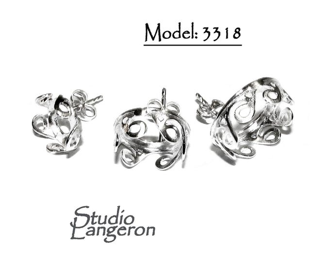 925 Sterling Silver Blank earrings size 8, 10, 12 mm, Bezel cup, Setting, Base Earring, Jewelry making, Silver Earrings - 1 pair (2 pieces)