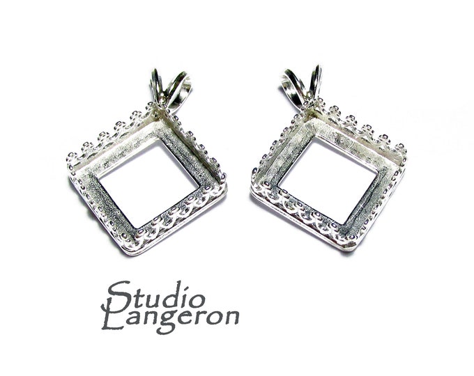 925 Sterling Silver Square Blank Pendant size 12x12 mm, Square Bezel cup, Setting, Jewelry making, Base Pendant, Sterling silver - 1 piece