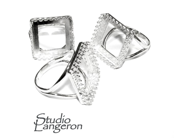 16x16 mm 925 sterling silver blank ring with square bezel cup size 5, 6, 7, 8, silver ring, base ring, jewelry making, bezel cup - 1 piece