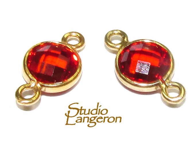 14K Gold Filled Checkerboard Garnet Round Link Connector size 12x7 mm, Jewelry making, Garnet gold filled link, Link connector - 1 piece