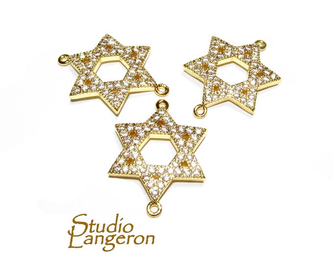 14K Gold filled large connector Magen David with crystals size 21mm, gold filled link, Jewelry making, link connector Magen David - 1 piece