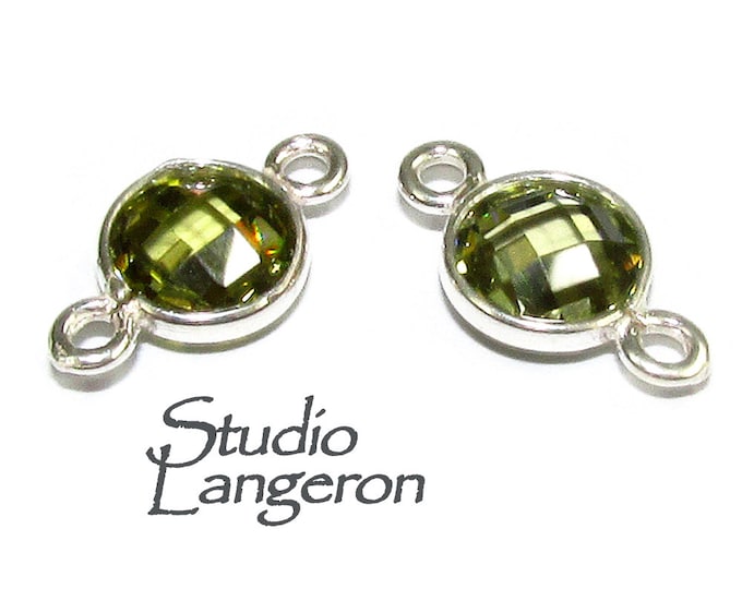 925 Sterling Silver Checkerboard Peridot Round Link Connector size 12x7 mm, Peridot silver link, Jewelry Peridot link connector - 1 piece