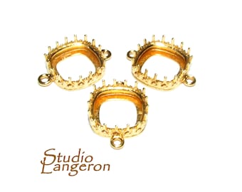 14K Gold filled cushion Bezel Cups size 12x12 mm with two closed rings, Bezel cup, Setting, Jewelry making, Blank Pendant - 1 piece