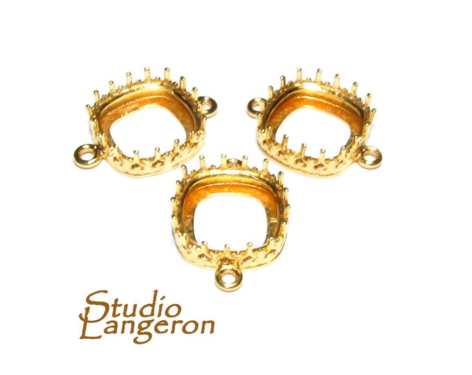 14K Gold filled cushion Bezel Cups size 12x12 mm with two closed rings, Bezel cup, Setting, Jewelry making, Blank Pendant - 1 piece
