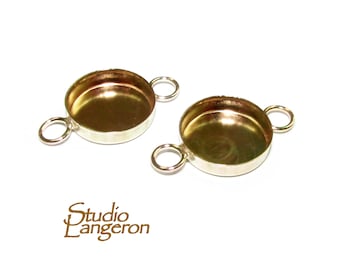 14K solid yellow gold Bezel Cups size 10 mm with two rings, Bezel cup, 14K solid gold, Setting, Solid gold, Jewelry making - 1 piece
