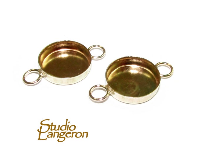 14K solid yellow gold Bezel Cups size 12 mm with two rings, Bezel cup, 14K solid gold, Setting, Solid gold, Jewelry making - 1 piece