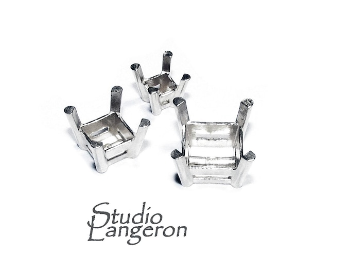 925 Sterling Silver Square 4-Prong Settings size 3.0 - 7.5 mm, Silver square basket setting, Jewelry making, Prong Settings - 1 piece