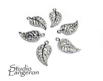 5 pcs/pkg Leaf Charms Antique Silver Tone, Silver tone, Leaf, Charms, Pendants, Nickel Free, Zinc Alloy Metal, Filigree leaf, Findings