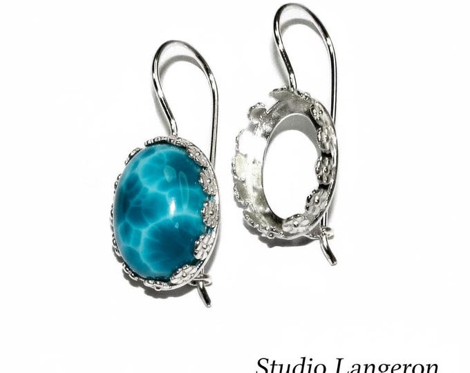 12x16 mm size 925 sterling silver blank earrings with bezel cup, Jewelry making, Setting, bezel cup, Base earrings - 1 pair (2 pieces)