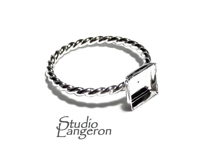 925 sterling silver twisted blank ring with bezel cup 6x6mm size 4, 5, 6, 7, 8, 9, 10, 11, bezel cup, base ring, Jewelry making - 1 piece
