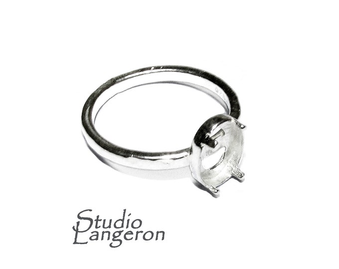 925 sterling silver blank ring with prong setting 6x8 mm size 5, 6, 7, 8, 9, silver ring, Jewelry making, base ring, Setting - 1 piece