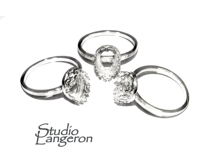 8x10 mm 925 sterling silver blank ring with pear bezel cup size 5, 6, 7, 8, Setting, ring, bezel cup, base ring, Jewelry making - 1 piece