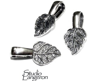 925 Sterling silver medium Glue-On Leaf Pendant Bail, Flat Pad Pendant Bails, Silver Bail, Jewelry making, Bail finding - 1 piece