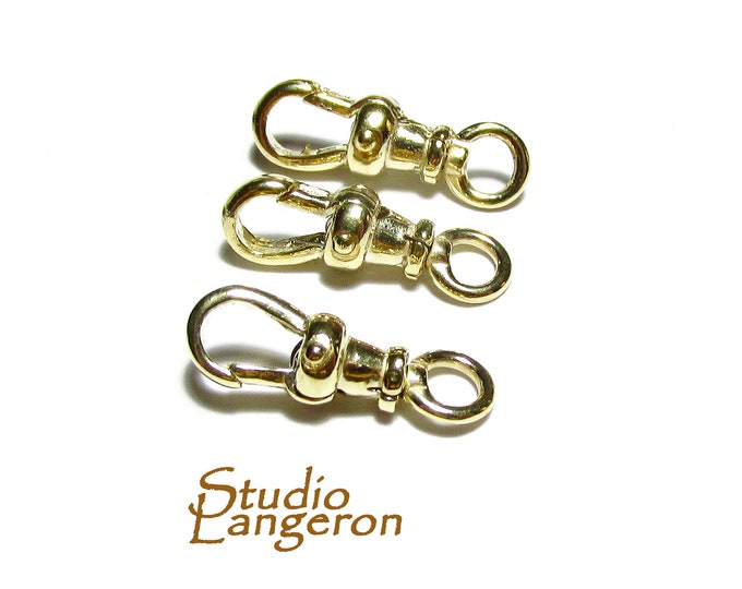 14K Yellow solid Gold Albert swivel clasp 15mm with open ring, Solid Gold clasp, Albert clasp, 14K Solid gold, Jewelry making - 1 piece