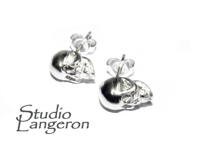 925 Sterling Silver Skull Post Earrings, Jewelry making, Earring components, silver earrings, earring skull post - 1 pair (2 pieces)