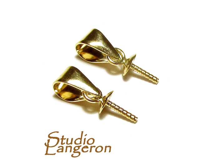 14K Solid gold smooth bail size 5.6x2.8 mm with 3 mm bead cup, Solid gold Bail, Jewelry making, Bail findings, Pendant bail - 1 piece