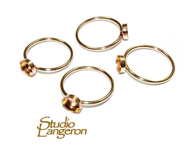 14K Yellow solid gold blank ring with bezel cup 6 mm size 4 - 10, Base ring, Solid gold ring, bezel cup, Jewelry making, Setting - 1 piece
