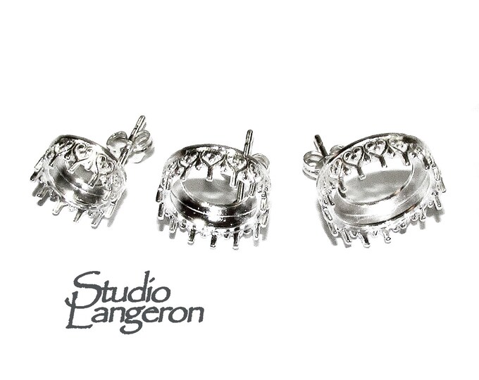 925 Sterling Silver Blank earrings size 8, 10, 12 mm, Bezel cup, Post Earring Mountings, Base earrings, Jewelry making - 1 pair (2 pieces)
