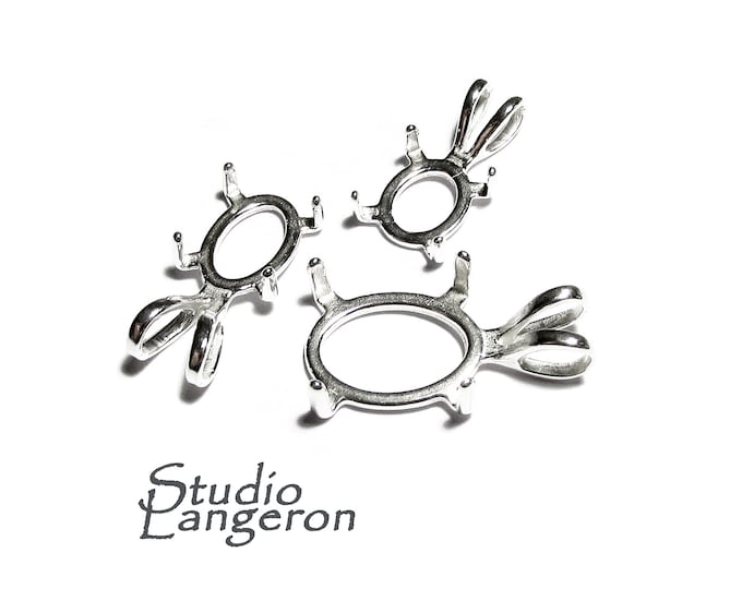 925 sterling silver blank pendant with oval 4-prong setting size 8x10-13x18mm, pendant silver, base pendant, Jewelry making - 1 piece