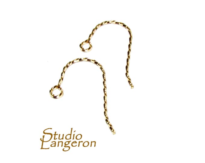 14K Yellow solid gold Large Fancy Twisted Hook Wire, Solid gold earrings, Jewelry making, 14K gold, Earring components - 1 pair (2 pieces)