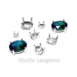 Cesta ovalada de plata de ley 925 con engaste de 4 puntas, tamaño 3x5 - 12 x 16 mm, copa de bisel, fabricación de joyas, engaste de puntas, engaste de cesta - 1 pieza