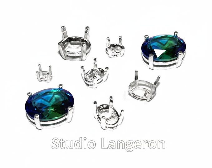 925 sterling silver Oval Basket 4-Prong Setting size 3x5 - 12x16 mm, Bezel cup, Jewelry making, Prong setting, Basket setting - 1 piece