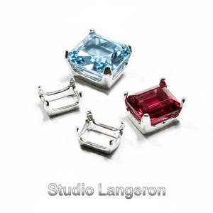 925 Sterling Silver rectangular emerald-cut 4-Prong Settings, rectangular setting, Prong Settings, Bezel cups, Jewelry making - 1 piece