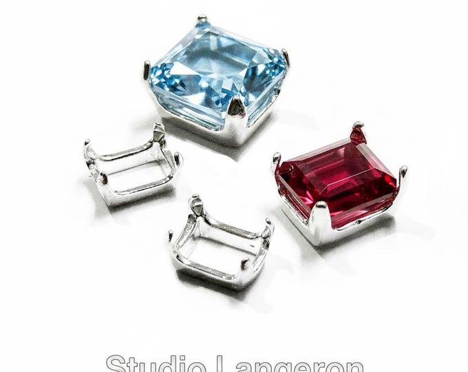 925 Sterling Silver rectangular emerald-cut 4-Prong Settings, rectangular setting, Prong Settings, Bezel cups, Jewelry making - 1 piece