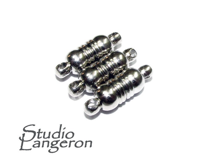 3 Silver Tone Magnetic Clasp Cylinder Design 18x6 mm, Nickel Free, Zinc Alloy Metal, Jewelry making, Clasp, Magnetic clasp, Silver plated