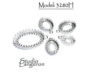 925 Sterling Silver Oval Bezel Cups sizes 10x14 - 23x32 mm, model 3280H, Setting, Jewelry making, Bezel cup, Silver setting - 1 piece