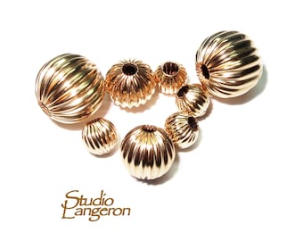 14K yellow gold filled corrugated round beads size 2.5 - 11.0 mm, round gold filled beads, 14K gold filled beads, Jewelry making - 1 piece