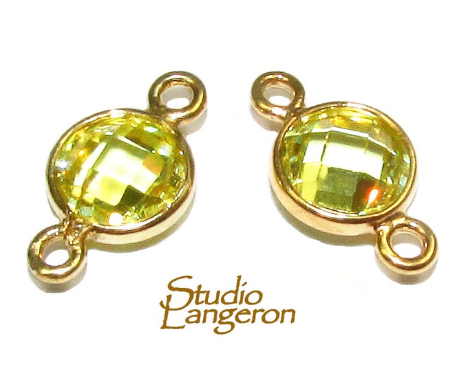 14K Gold Filled Checkerboard Lemon quartz Round Connector size 12x7 mm, Lemon quartz, Jewelry making, Link connector, Connector - 1 piece