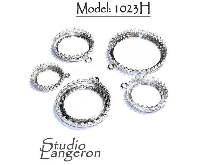 925 Sterling Silver Round Bezel Cups sizes 5.0 - 32.0mm, model 1023H, bezel cups, Jewelry making, Blank pendants, Setting - 1 piece
