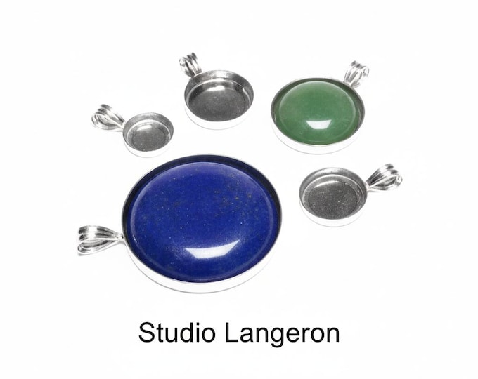 925 Sterling Silver blank pendants size 5.0 - 30.0mm, Round Bezel cup, Sterling silver, Setting, Sterling silver pendants - 1 piece