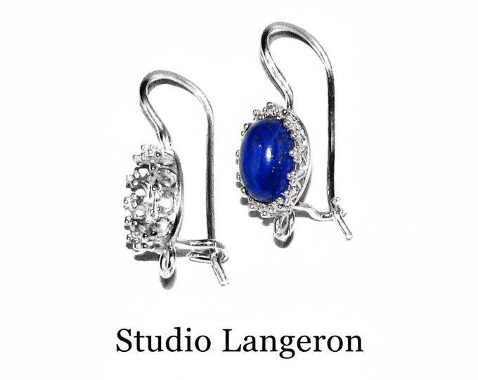925 sterling silver blank earrings with oval bezel cup size 6x8-8x10mm, model 1023, Jewelry making, Setting, bezel cup - 1 pair (2 pieces)