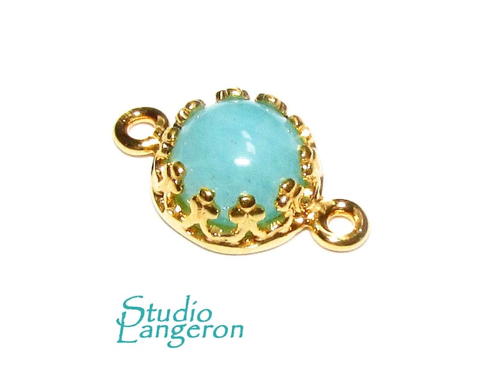 14K Gold Filled natural Amazonite round Link Connector size 14x7 mm, Natural Amazonite silver link, Jewelry making, Connector - 1 piece
