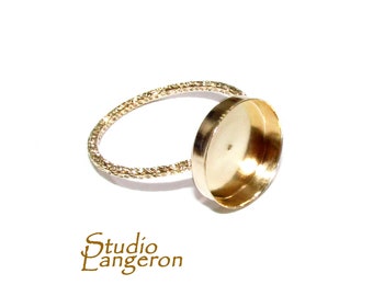14K Yellow gold filled decorative blank ring with bezel cup 12mm size 4 - 11, Base ring, Bezel cup, Setting, Jewelry making - 1 piece