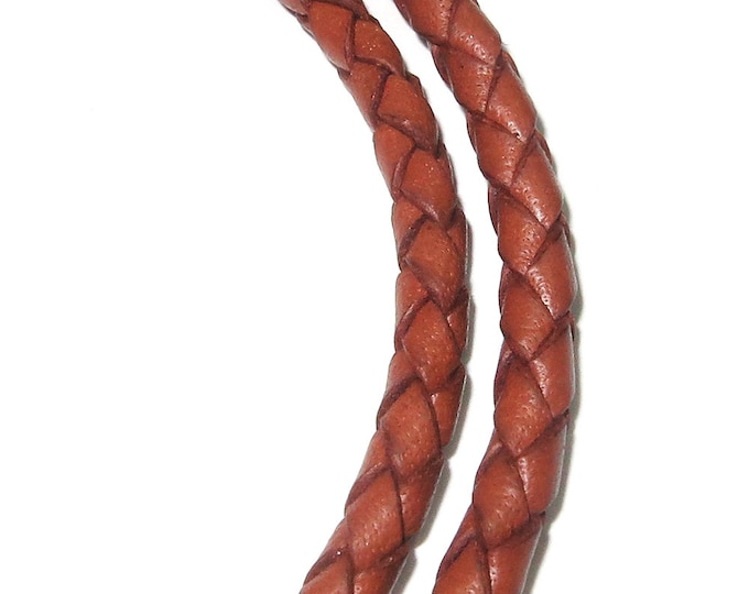 3.5 mm Natural cappuccino braided leather cord, Natural leather cord, braided cord, Natural leather, Jewelry making - 50 cm (1.7 Ft)